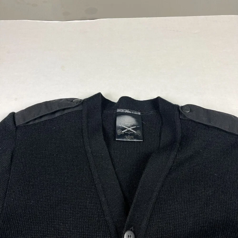 Military Equipment Wool Blend Cardigan Sweater Black Button Up Utility 38R Med